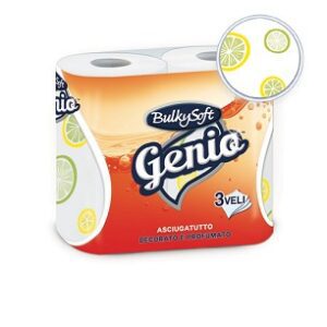 asciugatutto GENIO  BULKYSOFT decorato e profumato al limone  2 ROTOLI 3 VELI (carta )